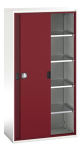 16926281.** verso sliding door cupboard with 4 shelves. WxDxH: 1050x550x2000mm. RAL 7035/5010 or selected